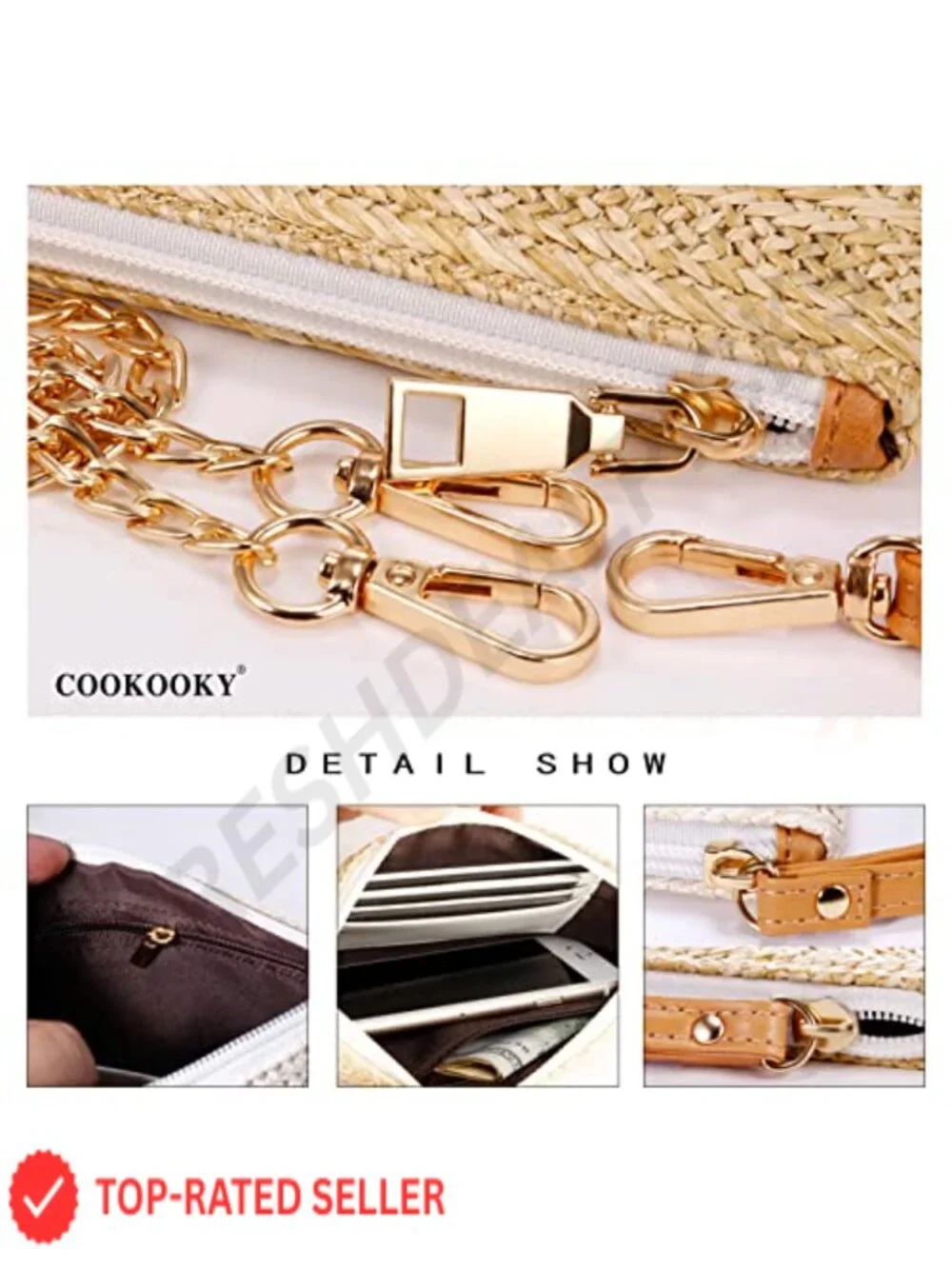 Straw Wristlet Clutch Bag Shoulder Crossbody Boho Summer Purse